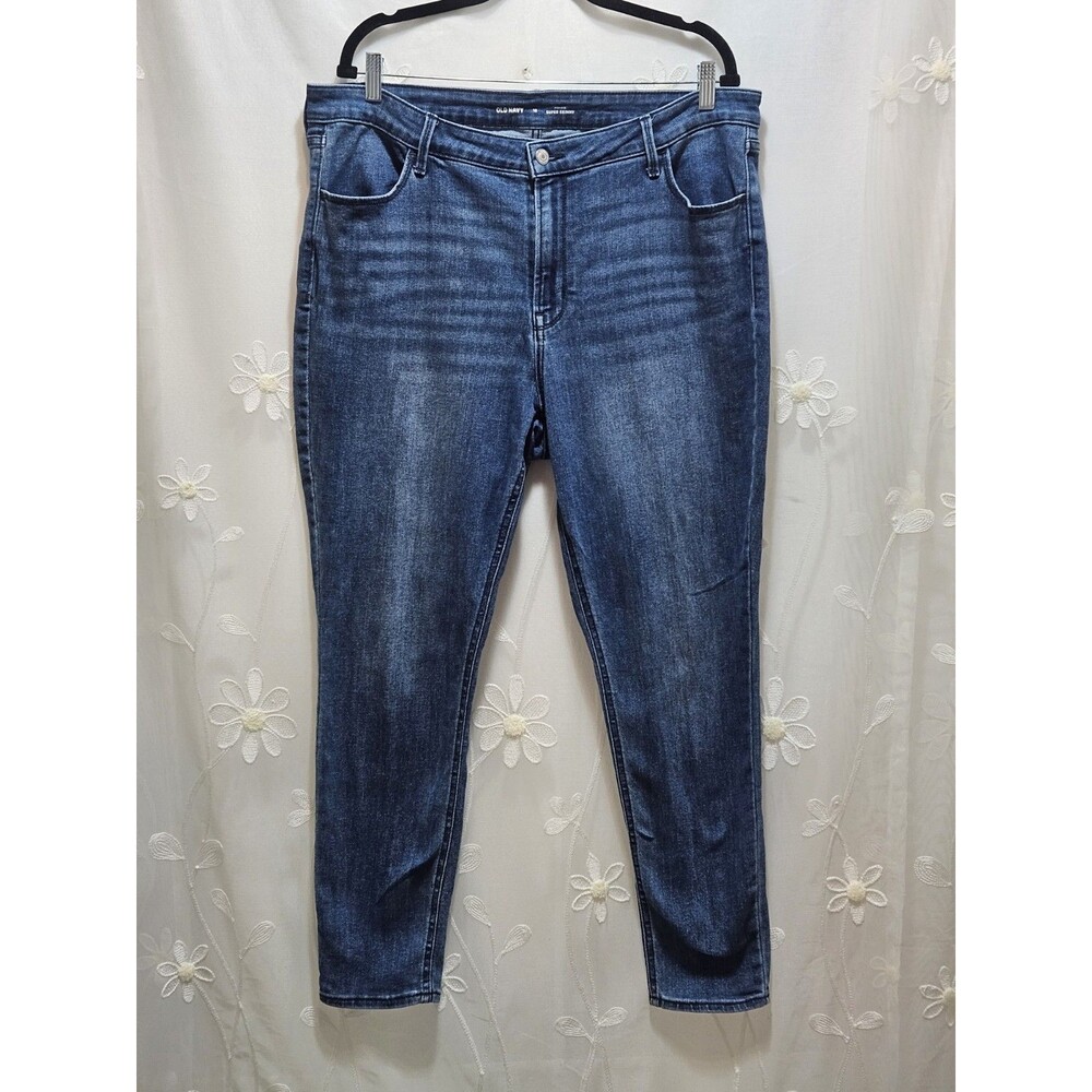 Old Navy Womens 18 Blue Jeans High-Rise Super Skinny Distress Stretchy Comfort